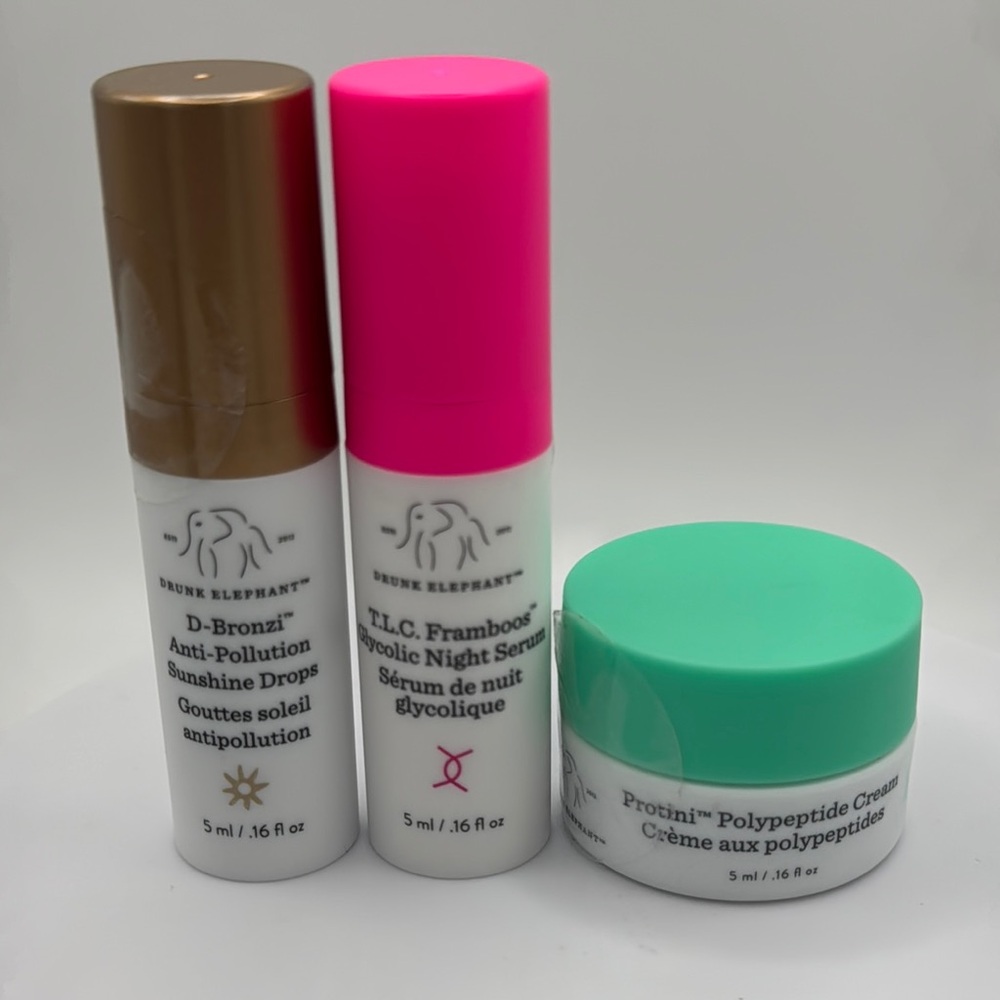 Drunk Elephant Skincare Set - Sunshine Drops, Night Serum, and Polypeptide Cream